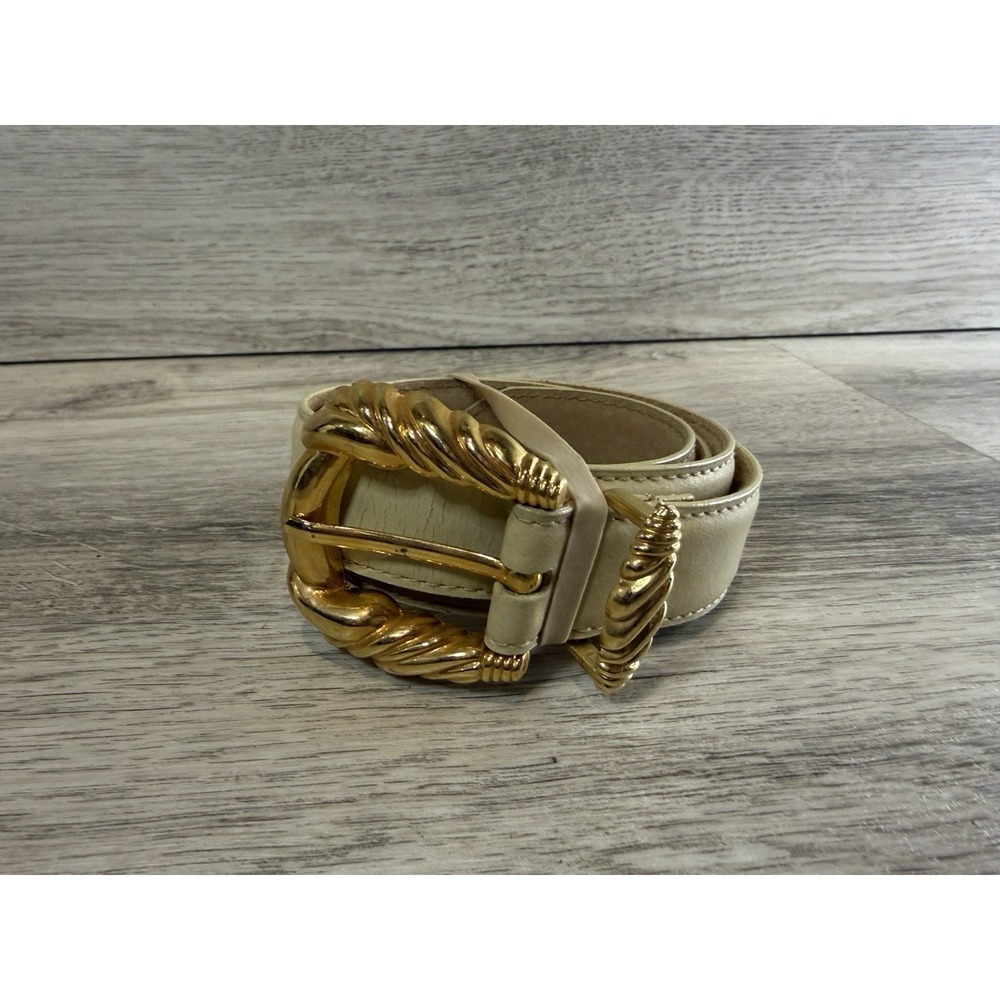 Worthington Genuine Pig Leather Belt Beige Gold Buckle‎ Women's Size Medium